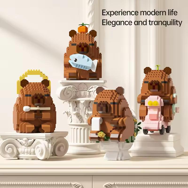 Cute Capybara Construction Blocks Figurine Micro Blocks Educational Toys Diy Model Fun Stem Plaything Desktop Decor Model & Collectible