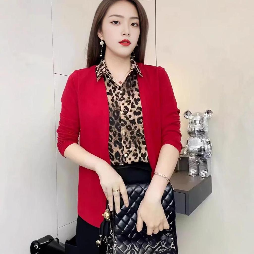 2024 Frühling Petite Leopardenmuster Zweiteiler Bluse für Damen