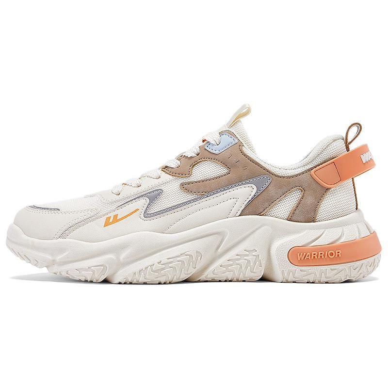 Warrior Classic Color Wide Toe Thick Sole Lightweight Soft Feel Non-Slip Breathable Low-Top Dad Shoes Men Sneaker Beige Orange WBN(JS)-096702
