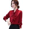 1116 white shirt women's design sense niche autumn long-sleeved top fashion acetic acid satin temperament lace-up chiffon