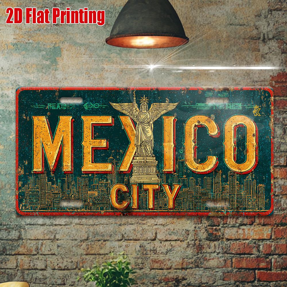 Mexico City Metal License Plate - Retro Mexican Capital Wall Decor With, Durable Aluminum Sign for Garage, Cafe, Home, Office -