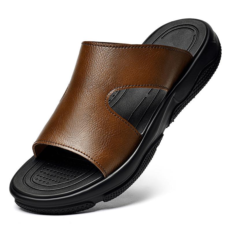 Men's Plus Size Cowhide Flip-Flops - Lightweight, Thick Sole, Summer Beach Sandals