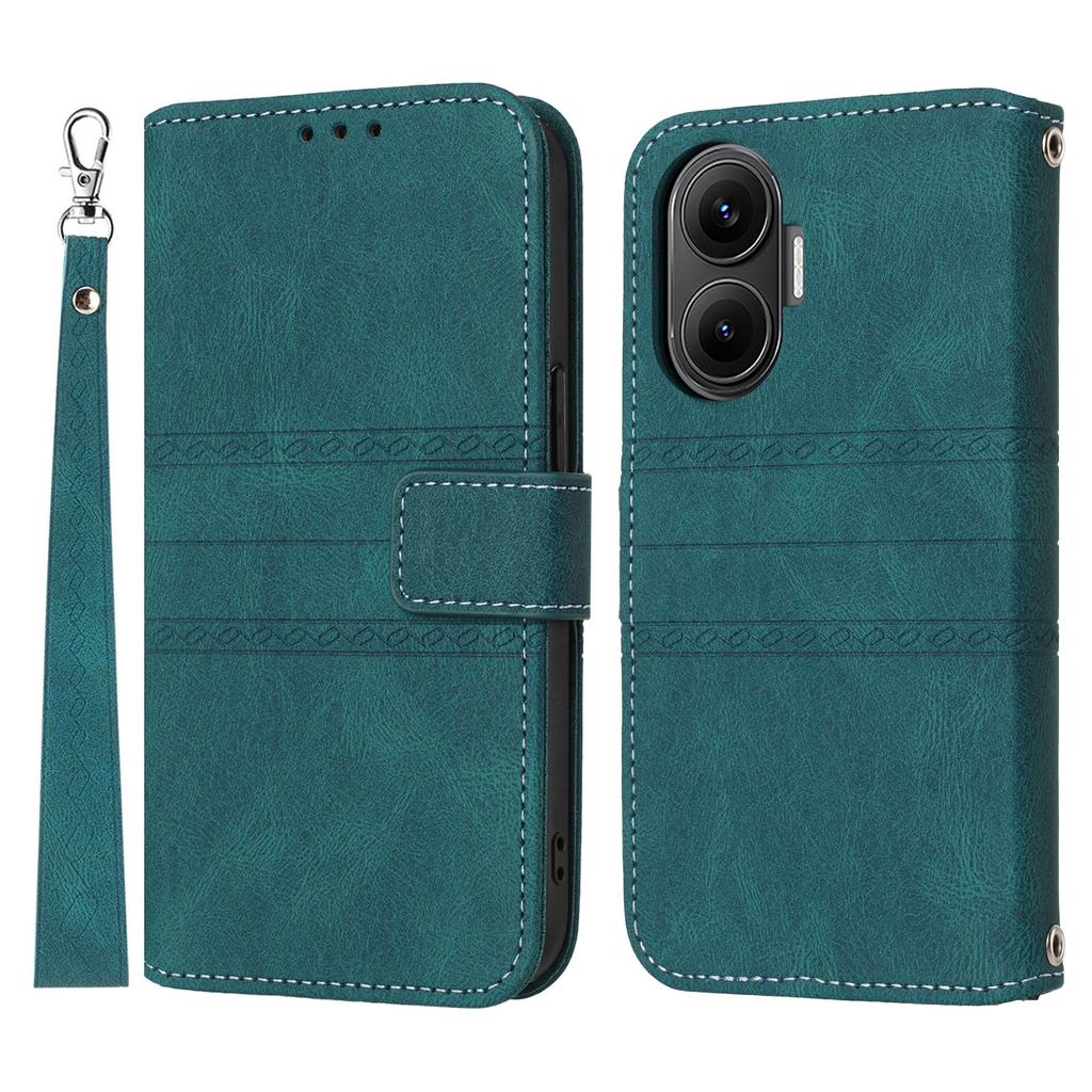 For Xiaomi Poco F7 5G/Redmi Turbo 4 Pro 5G Case Wallet Skin-Touch Leather Imprinted Phone Cover with Wrist Strap