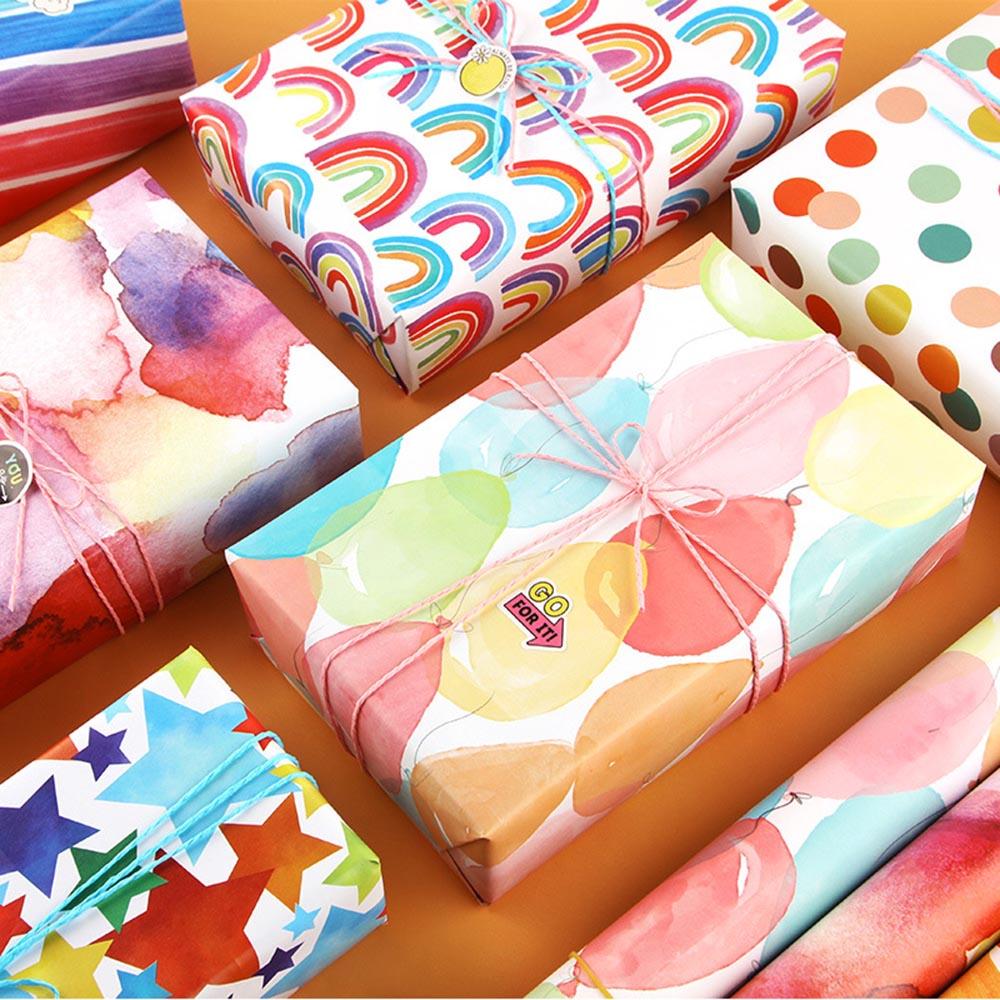 300*43cm 1 Roll Wrapping Paper Rainbow Polka Dots Star Gift Packaging Paper DIY Craft Paper Festival Birthday Gift Decor Paper