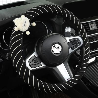 Süßer Cartoon Stoff Auto Lenkradbezug Damen Auto Lenkrad Schutz Universal 15 Zoll Atmungsaktiv und Bequem