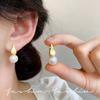 French Retro Metal Brushed Pink Australian White Pearl Earrings Women's Light Luxury Niche Unique Beautiful High-end Stud Earrings