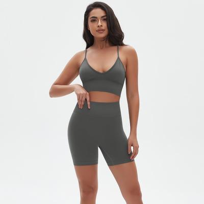 Auroth Damen Rückenfreies Yoga Set Nahtloser BH Trainingsoutfits Gestrickte Laufshorts Fitness Set