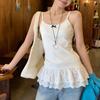 White Bow Design Sling Vest Women's Spring Lace Hem Slim Fit Stacked Inside Small Top