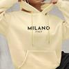 Milano Print Kangaroo Pocket Hoodie, Casual Long Sleeve Drawstring