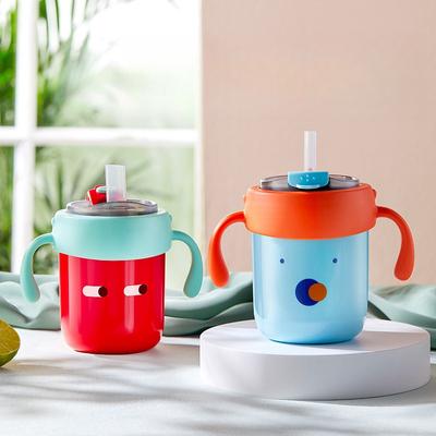 Children's Milk Cup Graduated Straw Cup with Handle Learning Drink Cup 316 Stainless Steel Water Cup Household Use High-capacity