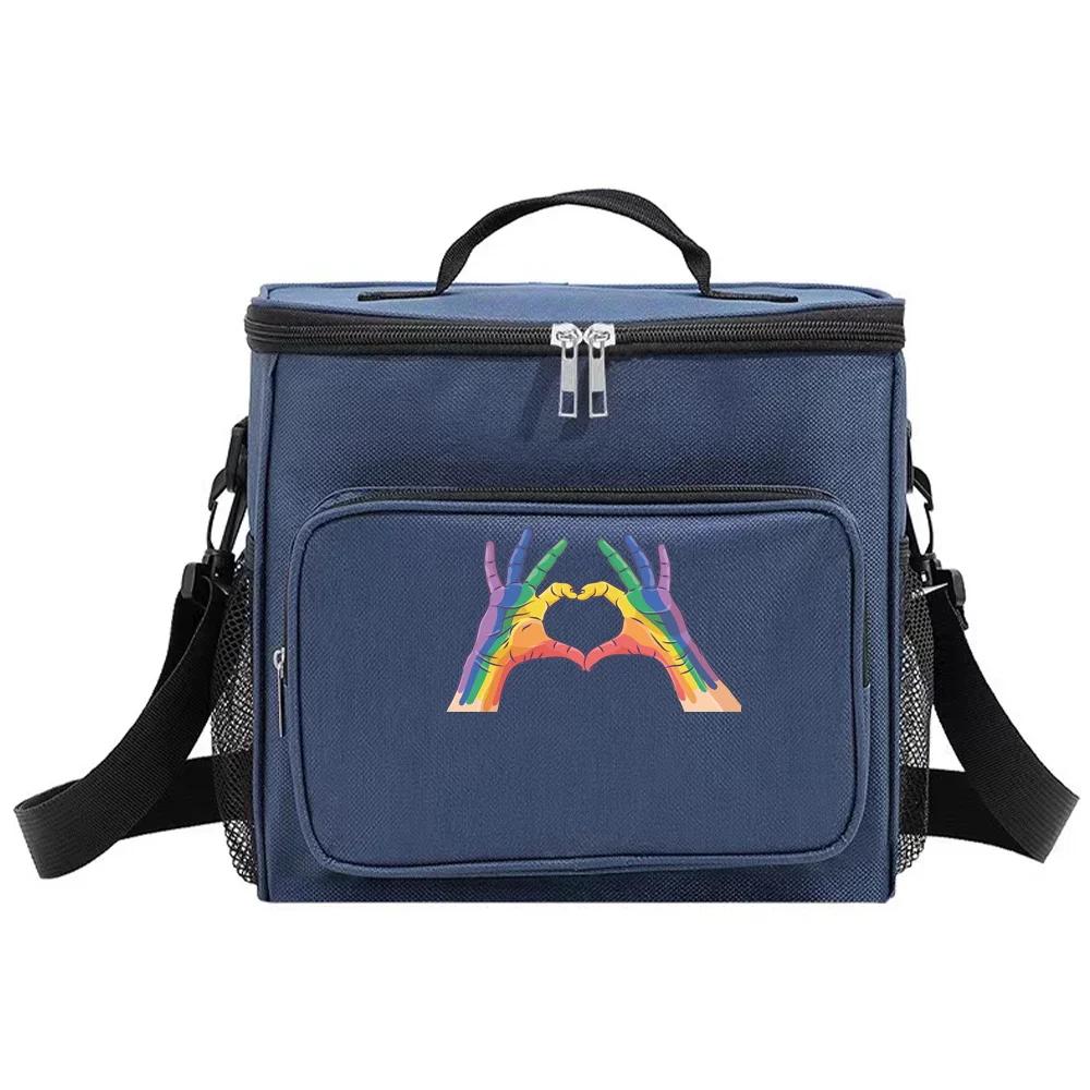 Thermal Organizer Handbag Insulated Lunch Bags Cooler Box for Student Portable Waterproof Camping Storage Boxes Love Printing