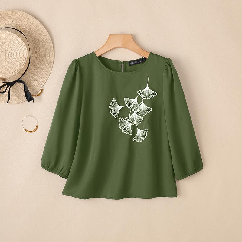 ZANZEA Women Casual Round Neck Loose Half Sleeve Print Blouse