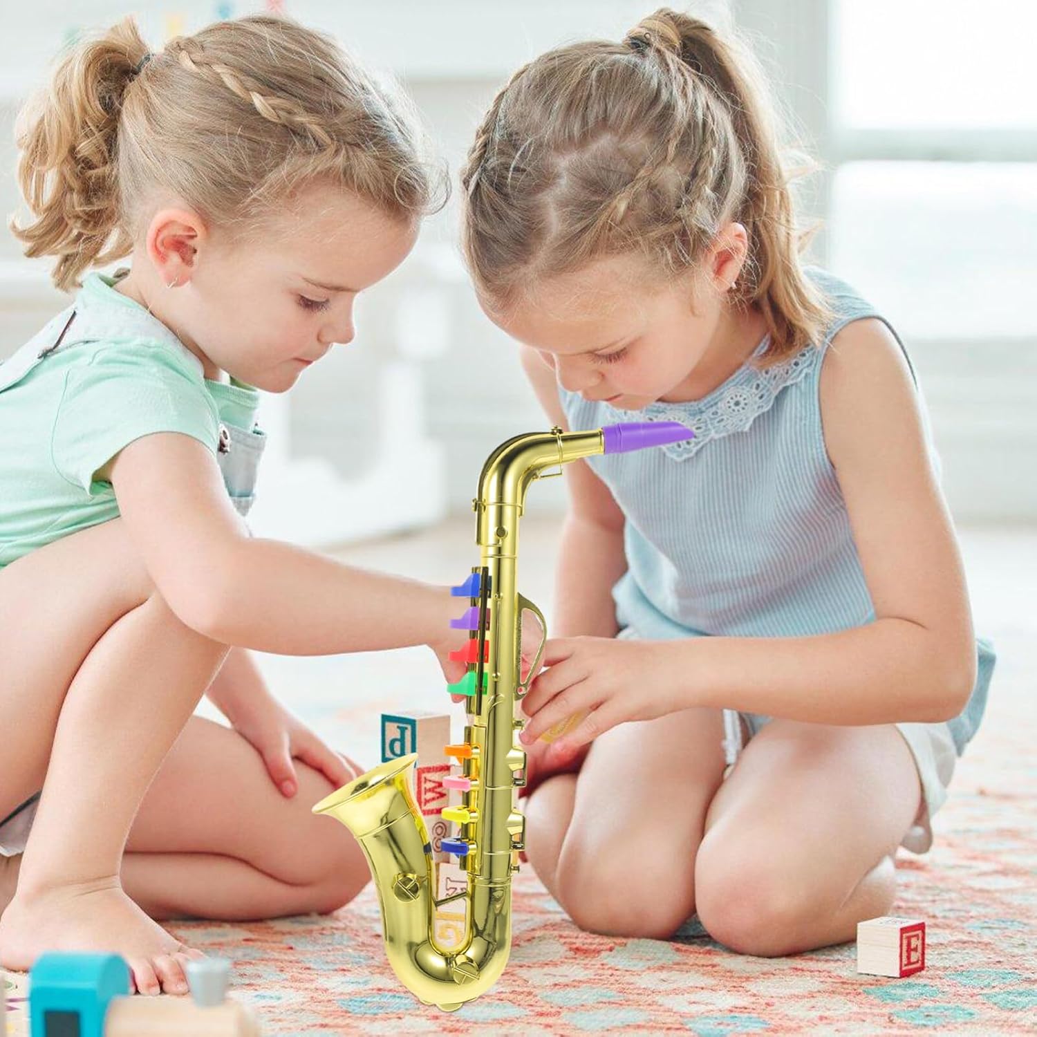 Saxophone for Kids Musical Instruments Toy Fake Saxophone Prop Trumpet Toy Clarinet with 8 Colored Coded Keys Educational Toy for Toddlers Children