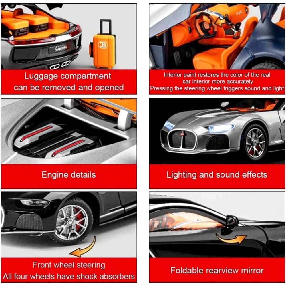 1/24 Scale Bugatti Atlantic Alloy Car Model Diecast Toy Vehicles,with Lights and Music,for Adults and Children,Decorative Objects, Collectibles
