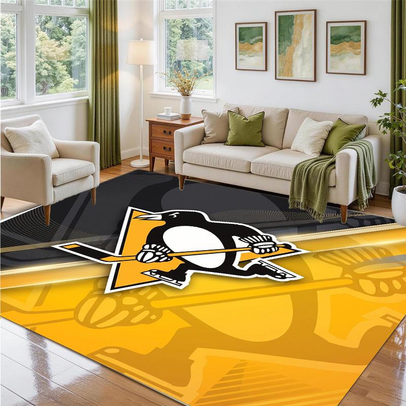Pittsburgh Penguins Design Crystal Velvet Rug Soft Decorative Mat for Bedroom Entrance