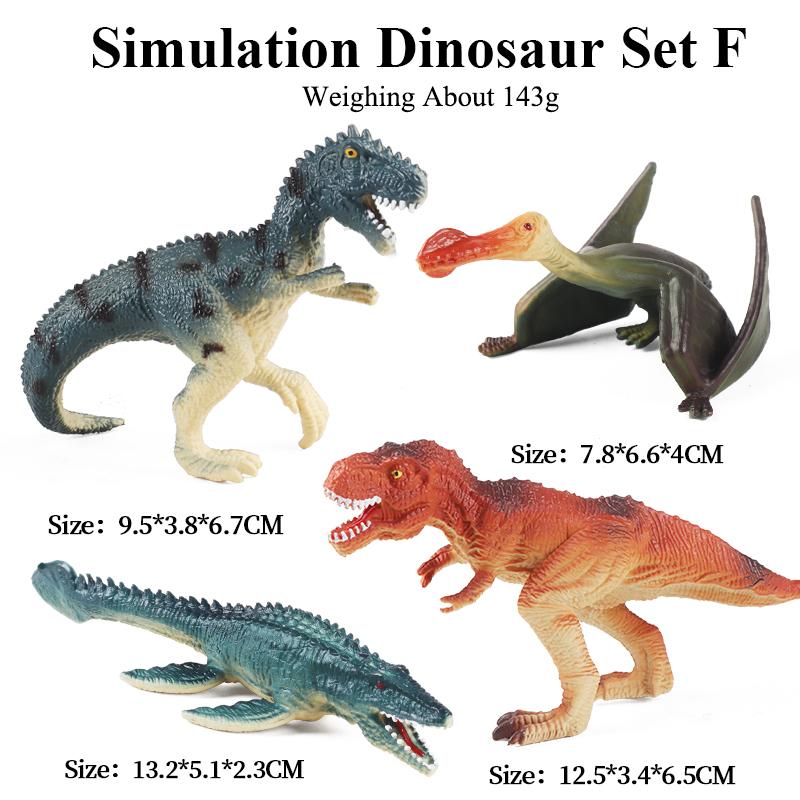 Oenux 4pcs Small Jurassic Dinosaur Set Action Figure T-Rex Mosasaurus Velociraptor Carnotaurus Animals Model Educational Kid Toy