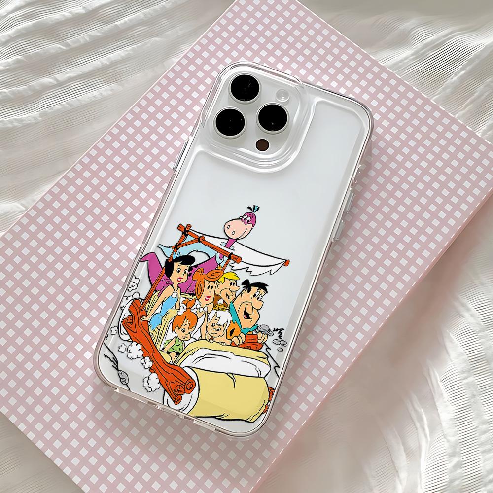 Fun Cartoon Flintstons Phone Case for IPhone 17 16 16e 15 14 13 12 11 Mini Pro Max X XR XSMax 8 Air Plus Transparent Back Cover