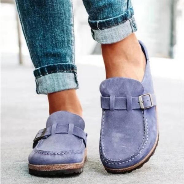 Zapatillas Bolsos de Mujer Hebillas de Cinturón Zapatillas Semi-abiertas Casual Talla Grande Retro Zapatos de Mujer