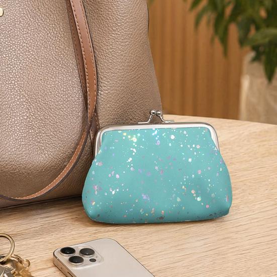 Women's Small Coin Purse, Vintage Kiss Lock Faux Leather Change Purse, Cute Lipstick Jewelry Storage Case, Sparkling Sequins Mini Shiny Wallet