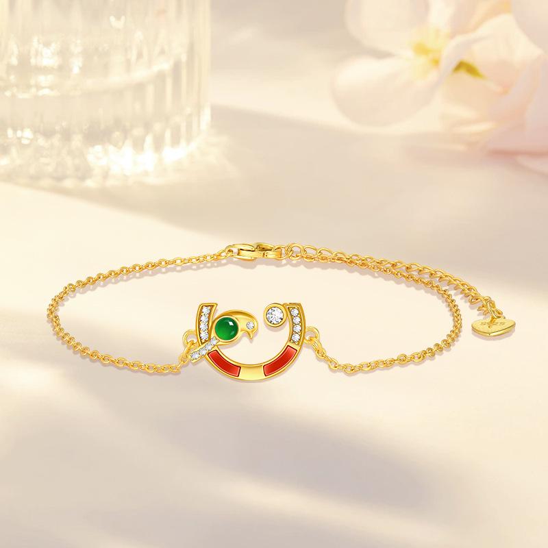 Joyful Expression Women's Ethnic Bracelet, Retro High-End Agate Jewelry, S925 Silver Niche Accessory