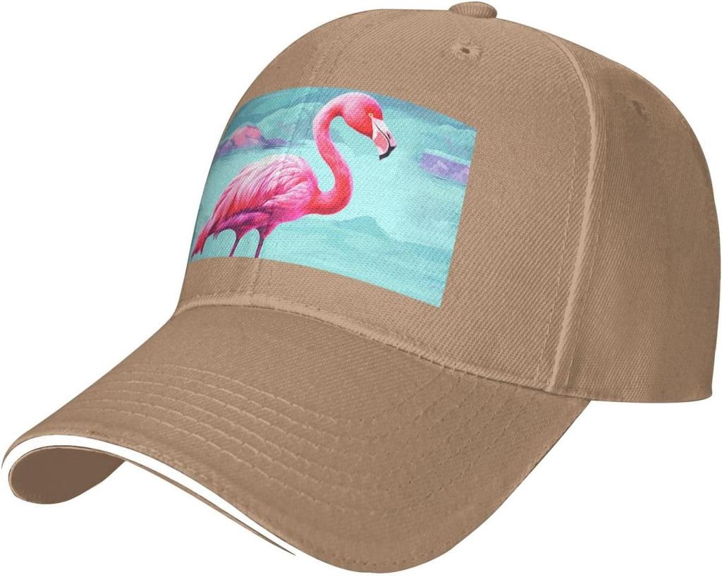 Flamingo Print Baseball Cap Polyester Adjustable Sun Protection Casual Trucker Hat for Unisex Adult
