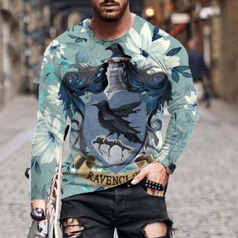 

Мужские футболки с круглым вырезом, 3D-принтом, повседневные, с длинным рукавом - Мягкая полиэстеровая ткань средней эластичности, одежда свободного кроя для весны и осени 5XL