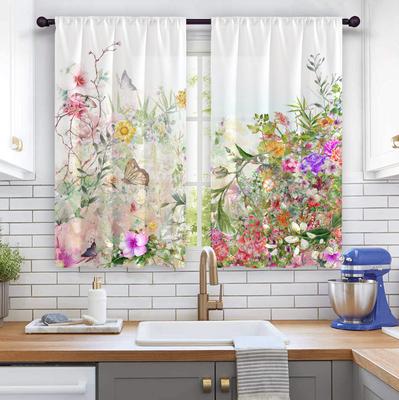 2023 2pcs Watercolors Printed Flowers 3D Digital Printing Curtain Kitchen Window Curtains 2 Panels Custom Made