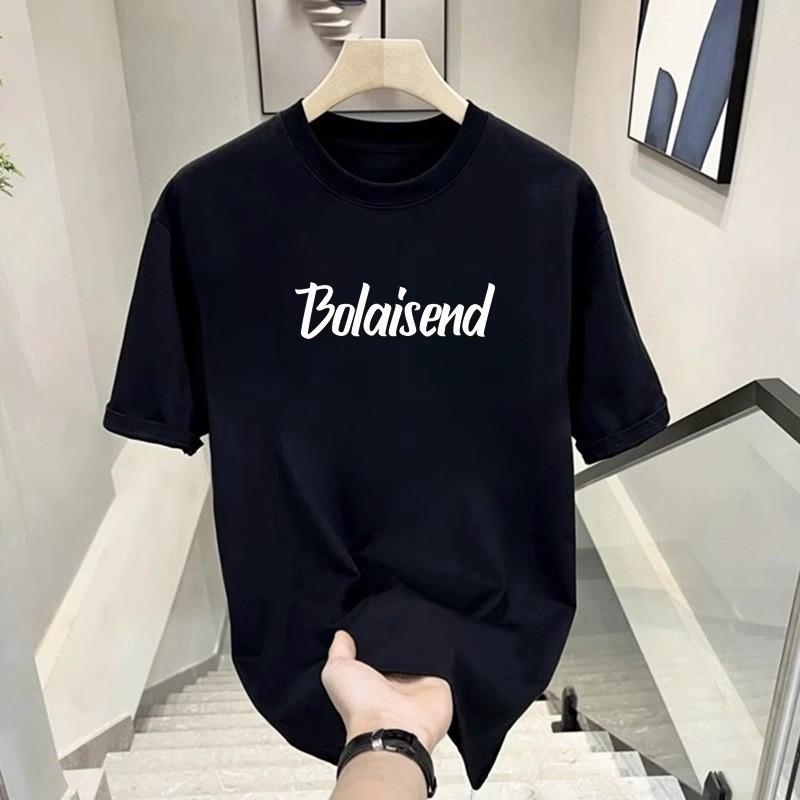 Summer Round Neck Letter "Bolaisend" and Dice Graphics Printed Top Fashionable Casual Pure Cotton Short Sleeved Men's T-shirts