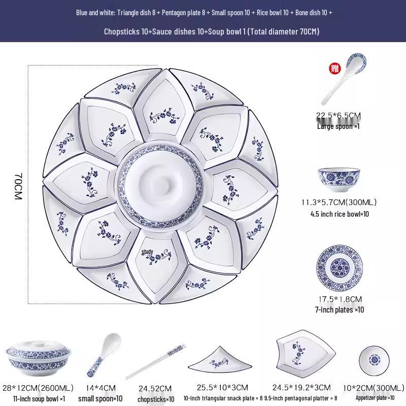 Naijiang Blue & White Ceramic Reunion Dining Set