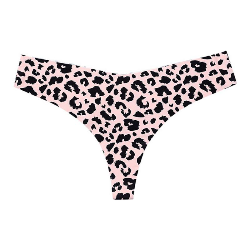 Sexy Leopard Seamless Underwear Women's Ice Silk Breathable Sports Pure Cotton Crotch Antibacterial Women's Thong Panties