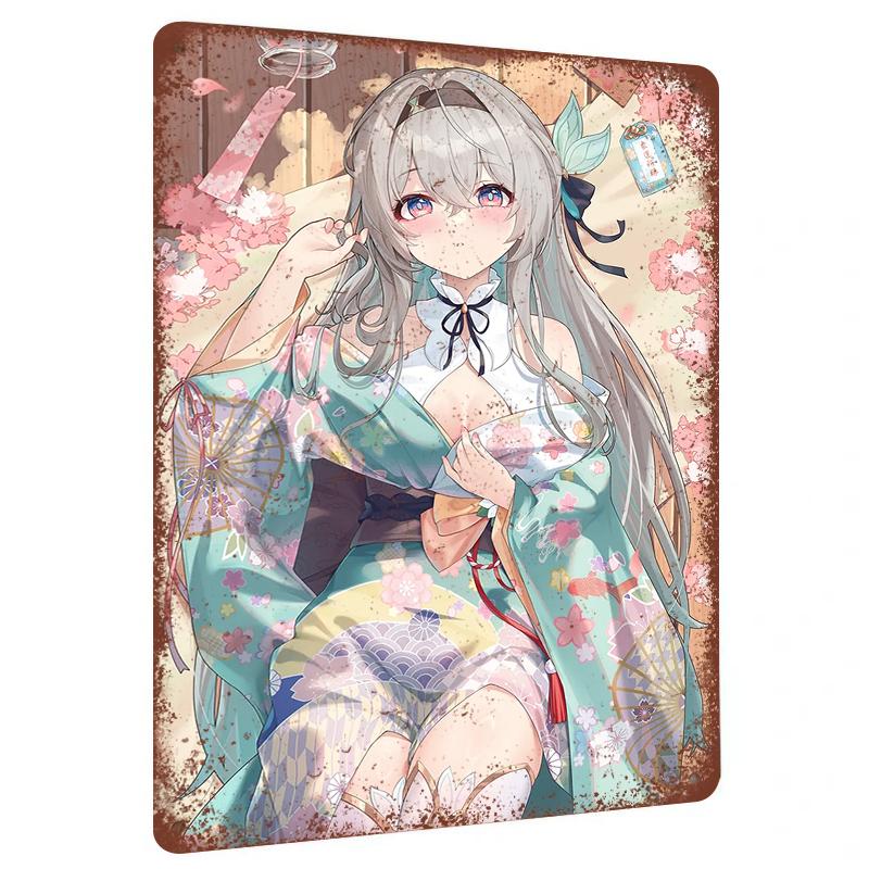 

Custom Ancient Style Anime Girl Metal Tin Sign Japanese Sakura Theme Home Decor Wall Art 20x30cm（7.8x11.8inch）
