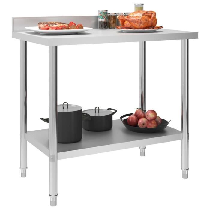 VidaXL Table de travail de cuisine avec dosseret 100x60x93 cm Inox 51189