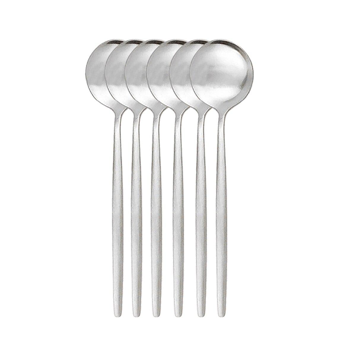 

6 шт./комплект Золотий столовий посуд Набір ложок Набір столових приборів з нержавіючої сталі Столовий сервіз Кавова чайна ложка Столовий посуд Набір столового посуду для домашньої кухні 6pcs срібний