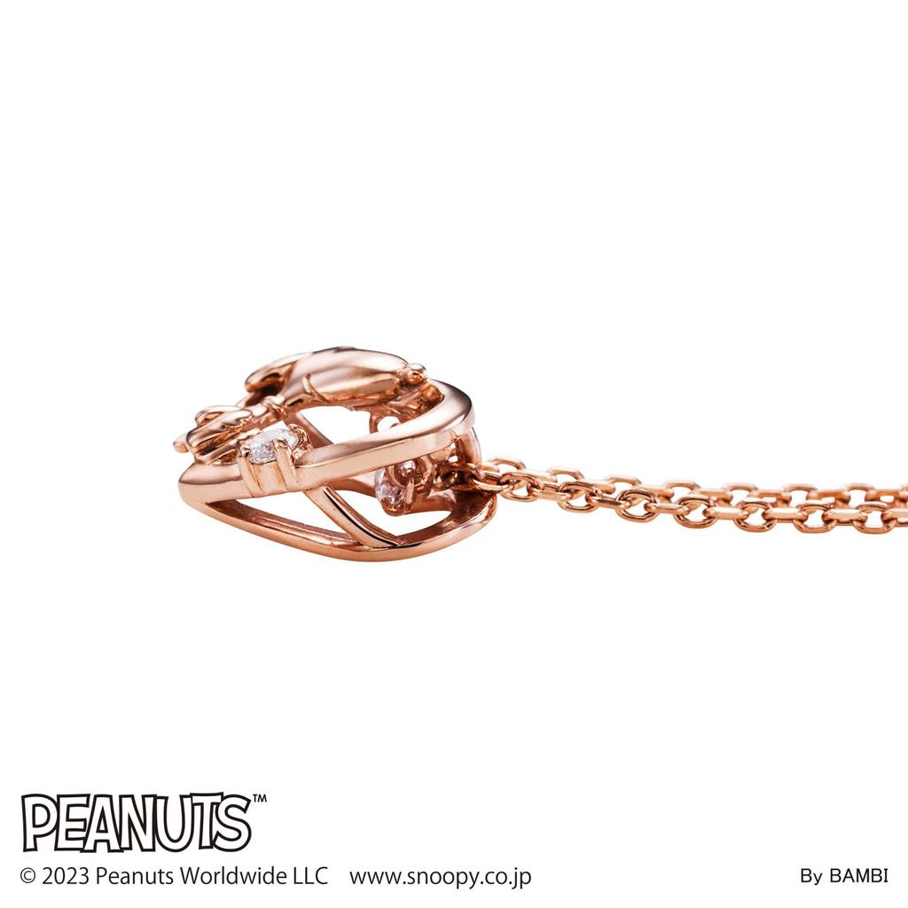 Snoopy PEANUTS Necklace 925 Silver Surgical Stainless Steel Cubic Zirconia Dancing Stone Pink PNSS001PG [White Clover]
