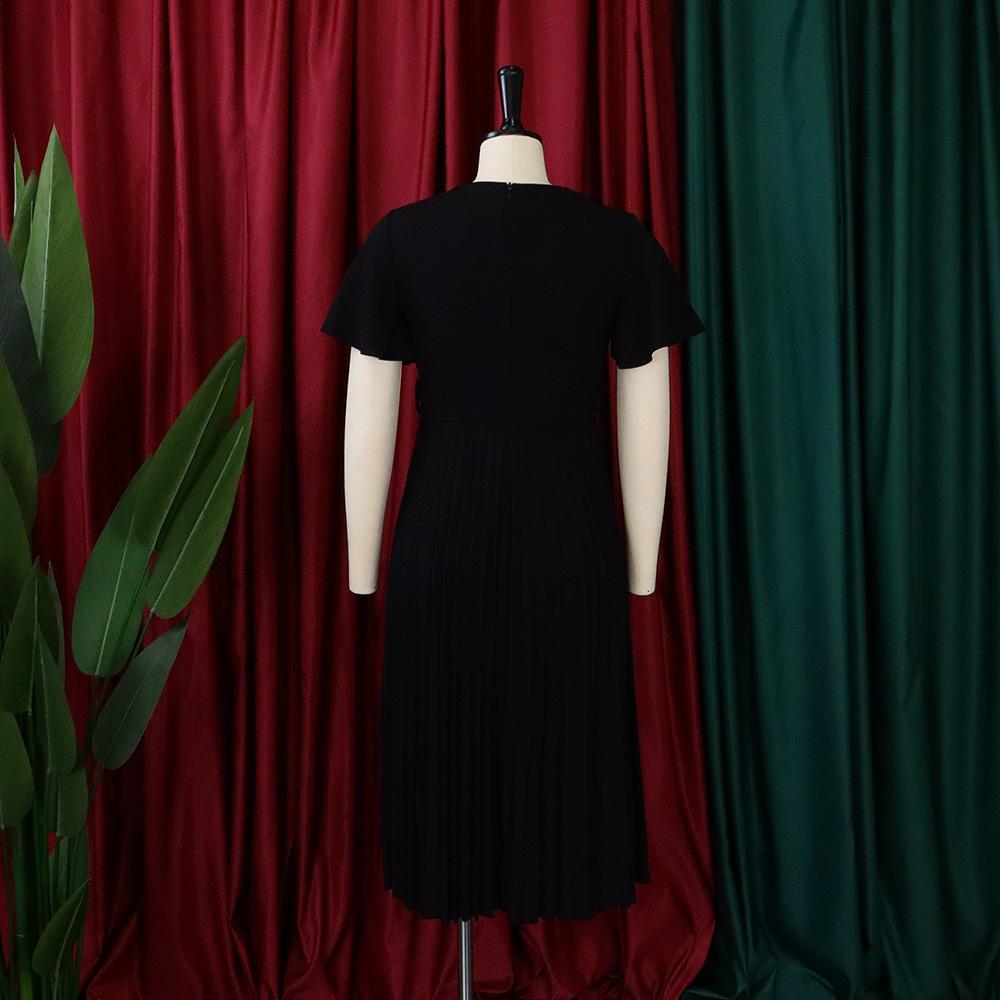 Women's Fashion Summer Spring Solid Color Print Short Sleeve V-Neck High Waist Casual Dresses