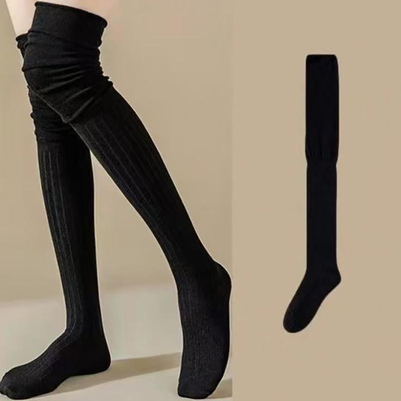 

Women Solid Color Knee High Slouch Socks High Elasticity Breathable Comfortable Casual Long Boots Socks чёрный