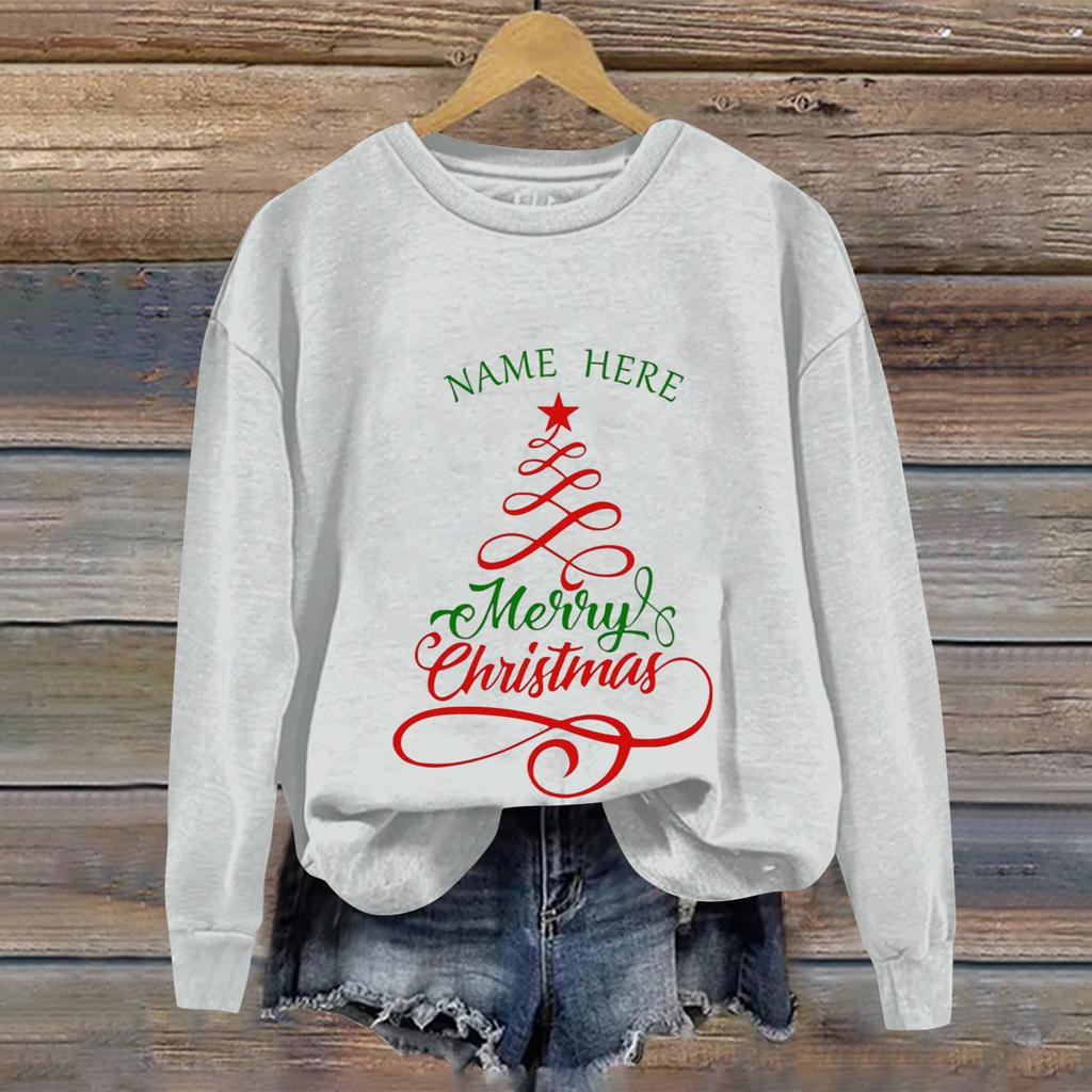 Ladies' Christmas Printed Casual Long Sleeved Round Neck Sports Hoodie Top