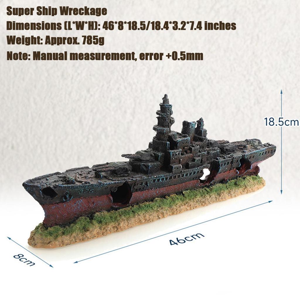 Super Warship Wreckage Fish Tank Landscape Ornament Sunken Ship Shaped Aquarium Decoration with Hiding Space Creative Crafts