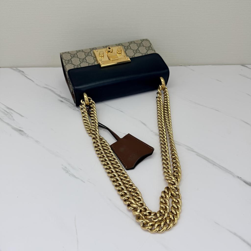 [Pre-Owned] Padlock Moonlight Treasure Box Series Metal Lock Logo Canvas And Leather Crossbody Bag Small - Excellent #OM15DE
