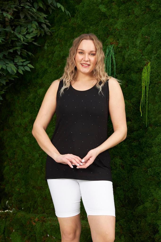 Women's Style Big Size T-Shirt Plus Size Green Undershirt With Pearl Stone Detail