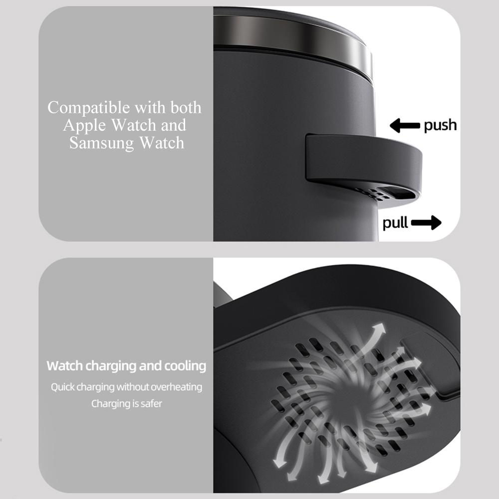 Bedside Night Light Magnet Qi2 Wireless Charger 3in1 Heat Dissipation Charging Station for iPhone & Samsung Galaxy Watch Charger