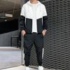 2Pcs/Set Men Spring Autumn Patchwork Color Sport Outfit Hooded Drawstring Long Sleeve Zipper