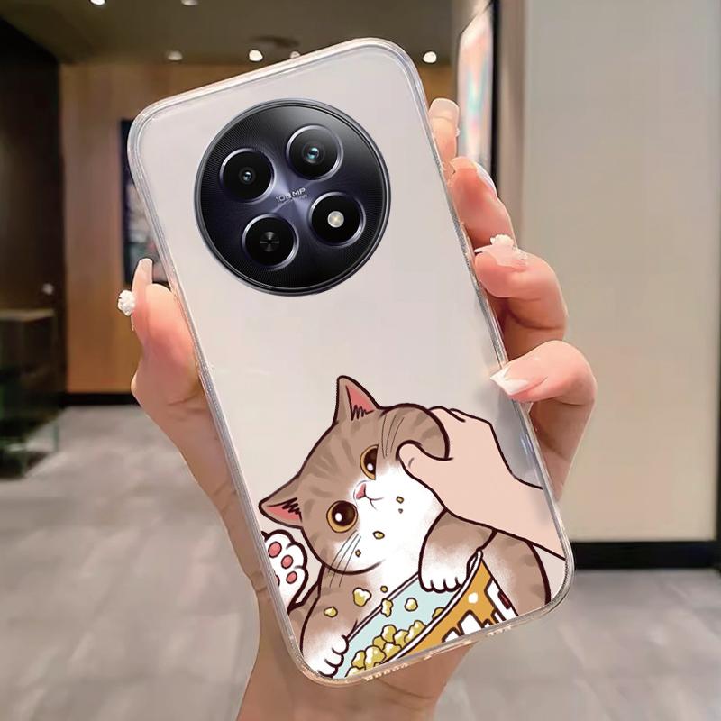For Realme 12 4G 12+ 13+ Plus 13 Pro+ Plus 5G Case Fashion Flowers Painted Clear Silicone Phone Cover Fundas Funny Cat Couple
