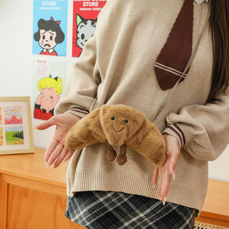 New Childlike Cute Dumpling Bag Cartoon Croissant Bag Mini Messenger Bag Female Soft Girl Portable Change Storage Bag