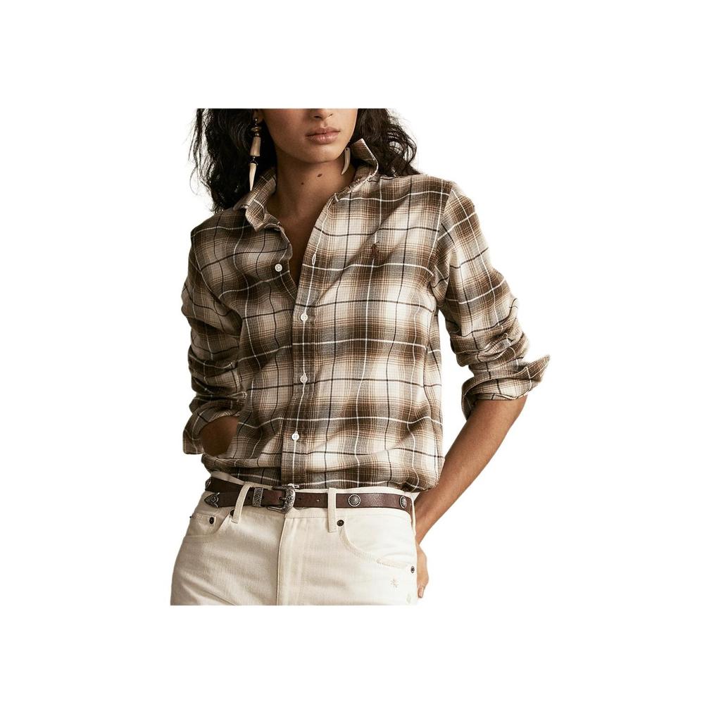 Polo Ralph Lauren Kariertes Langarmhemd mit gesticktem Pony-Logo für Damen braun 211827693-001