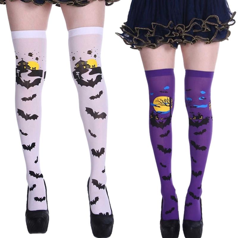 1 Pair Halloween Stockings Thigh High Long Stockings Over Knee Socks Bat Socks Cosplay Festival Stockings for Women Girl