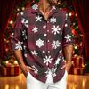 Men's Casual Long Sleeve Button Down Shirt with Christmas Print for Fall and Winter