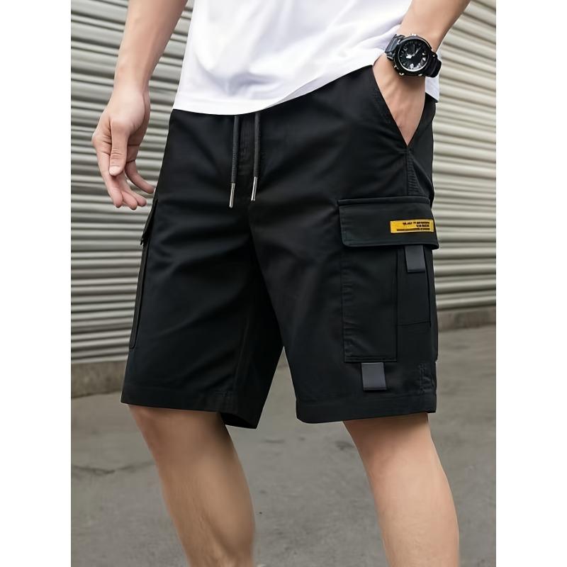 Men'S Summer Multi-Pocket Cargo Shorts, European Size Casual Shorts, Outdoor Sports Shorts, Fabric, Drawstring Waistband