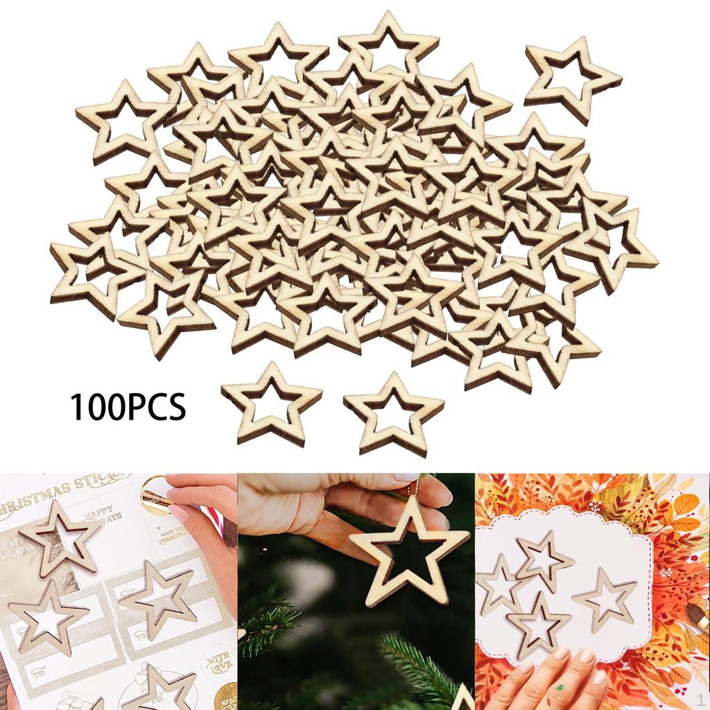 100 Pieces Hollow Star Unfinished Wood Cutouts Multipurpose Hoops for Party