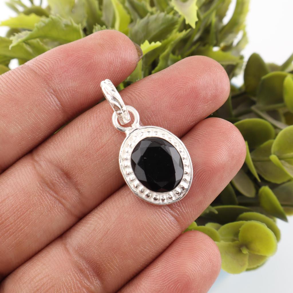Black Onyx 925 Solid Sterling Silver Pendant, Handmade Gemstone Jewelry Pendant For Memorial Day